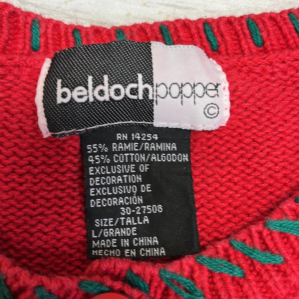 Vintage Beldoch Popper knit ugly Christmas sweater cardigan, large - Picture 7 of 7
